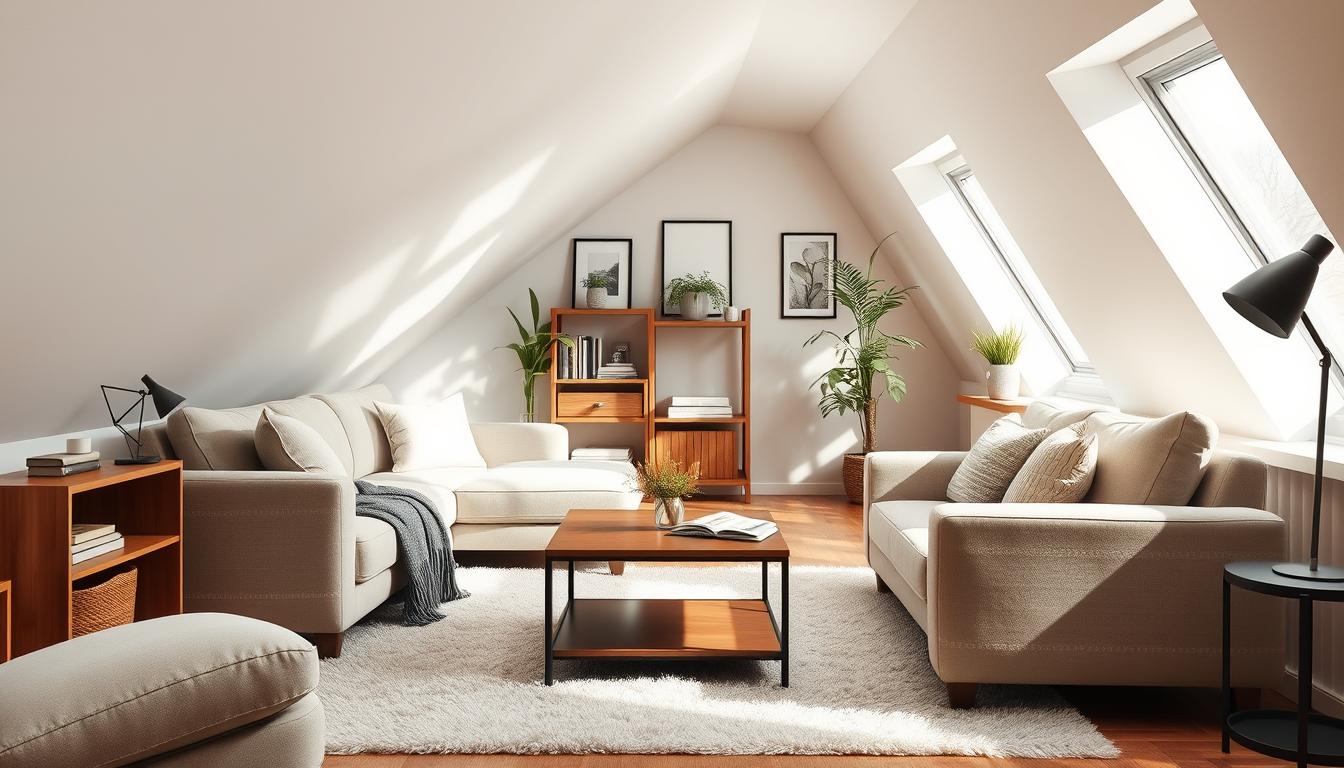 Kleines Wohnzimmer mit Dachschräge einrichten